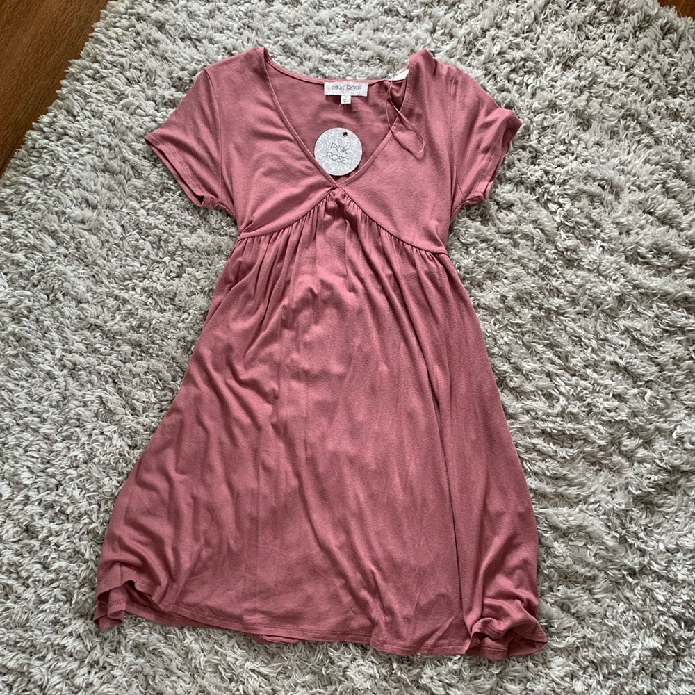 Deep V tie back mauve dress